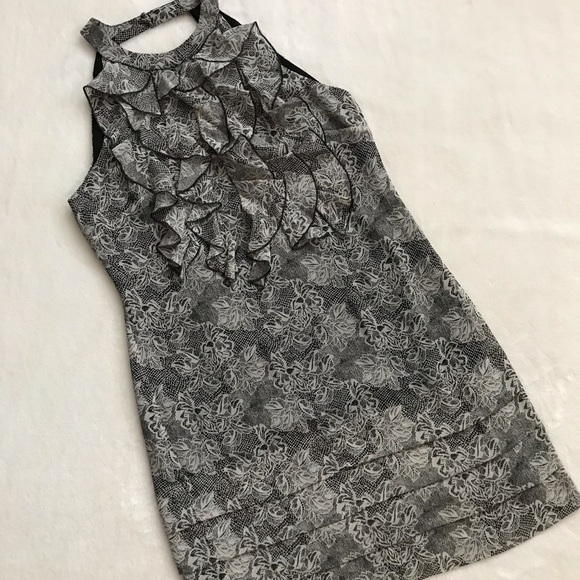 ECI | Ruffle Lace Pattern High Neck Dress | Size 6 - Picture 6 of 8